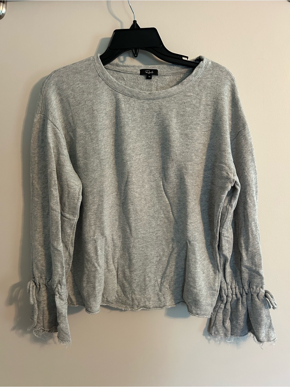 Gray Bow-Sleeve Crewneck Sweatshirt Top Comfy Classiness Shabby Chic